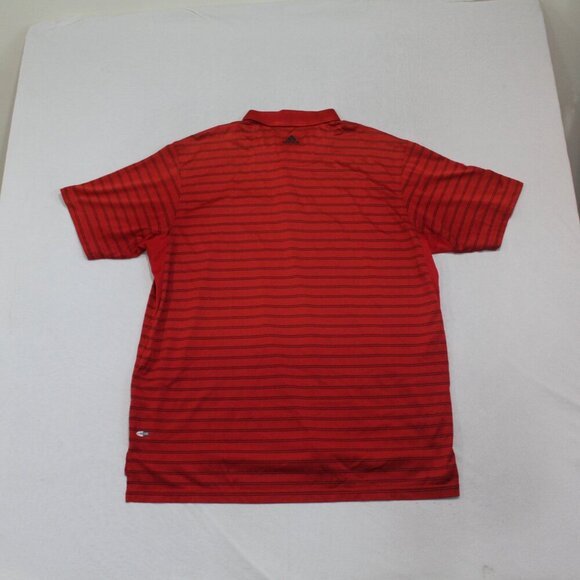 Adidas Men Red Golf Polo Shirt Short Sleeve Striped Size Large - Picture 2 of 9